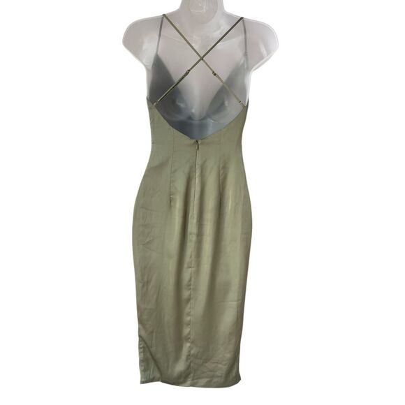 Oh Polly Sage Green Satin Cowl Neck Midi Dress Size 2 - Picture 6 of 9